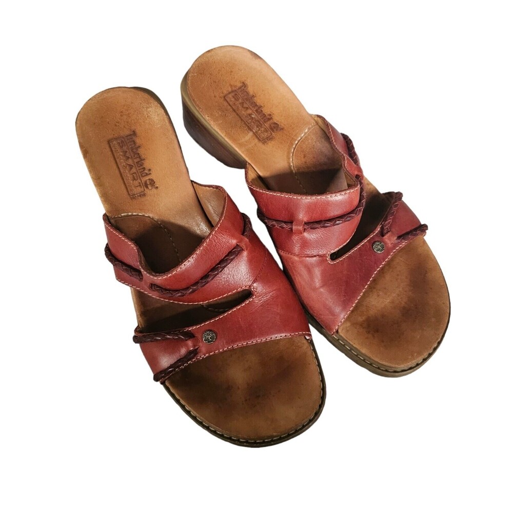 Timberland Burgundy Leather Clog Sandals‎ Sz 8.5M Smart Comfort System